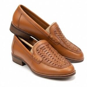 Earth Elona Loafers Women's Brown Woven Leather Slip On Stacked Heel Size 7M NIB